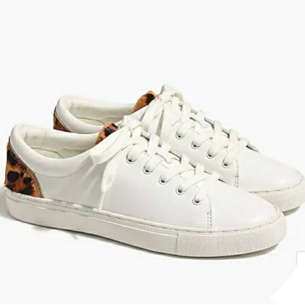 J. Crew Leopard White Sneakers